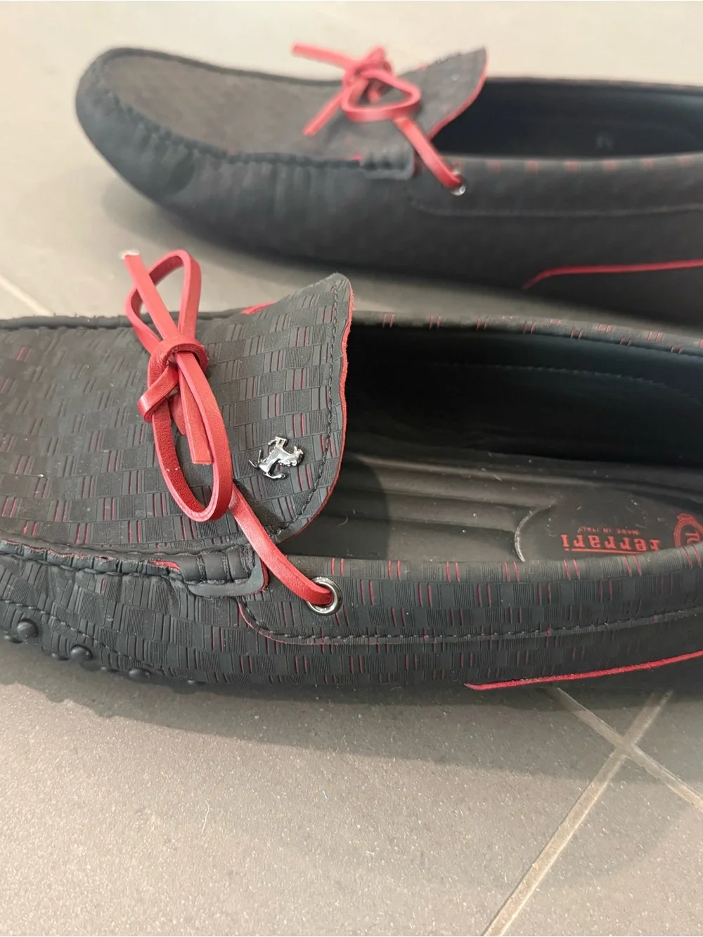 Tod's x Ferrari Black Driving Loafers with Red Accents - Men’s Slip-On